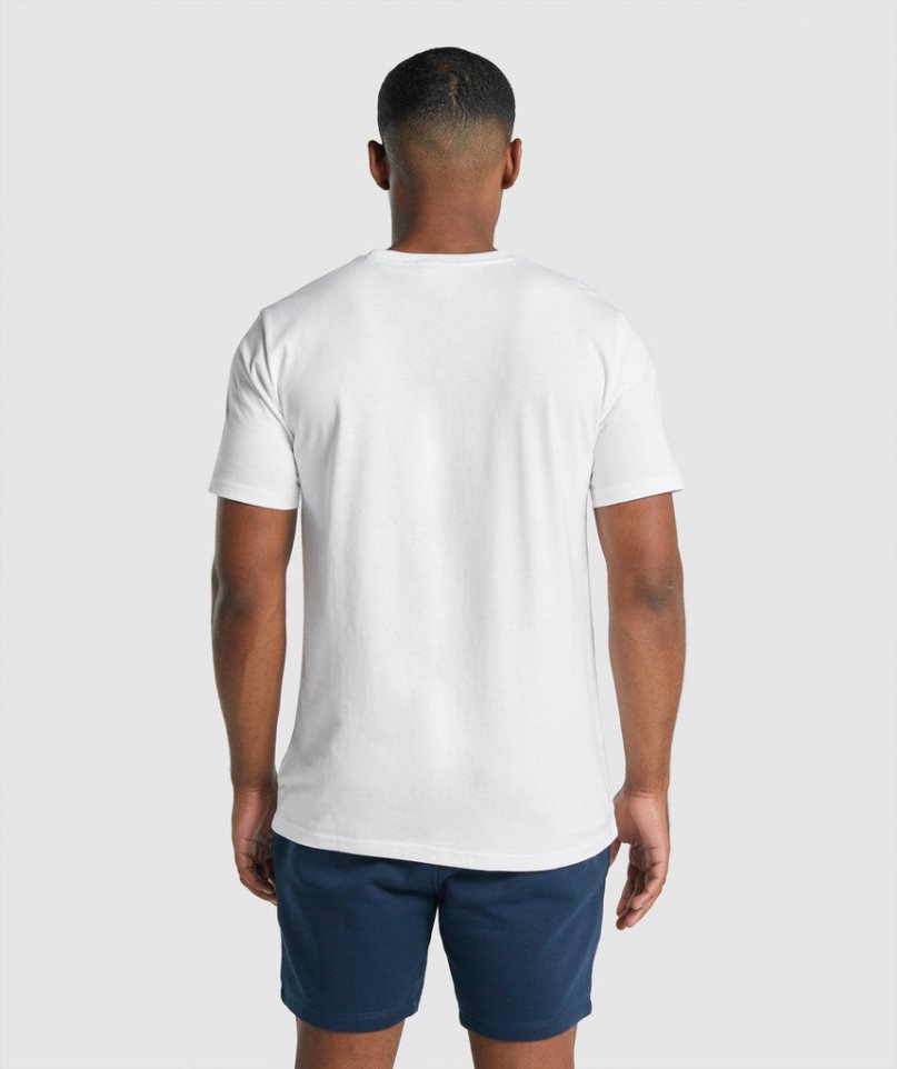 Men's Gymshark Crest T-Shirts White | NZ 6RKOWZ